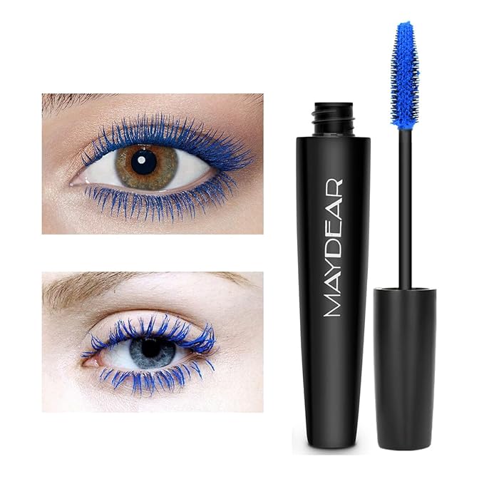 Maydear Blue Waterproof Mascara for Eyelashes - Long Lasting Smudgeproof Color for Women, Fast Dry Lengthening Eye Makeup for Party and Stage Use-Velvo Beauty