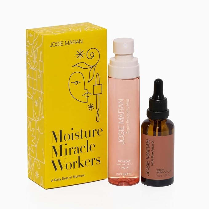 Josie Maran Moisture Miracle Workers Duo - 100% Pure Argan Oil & Hydrating Body Mist - Moisturizing Skincare Set with Nutrient-Rich Ingredients for All Skin Types - Vegan & Cruelty-Free (2 Piece Set)-Velvo Beauty