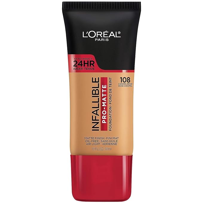 L'Oreal Paris Cosmetics Makeup Infallible Pro-Matte Liquid Longwear Foundation, Caramel Beige, 1 fl oz-Velvo Beauty