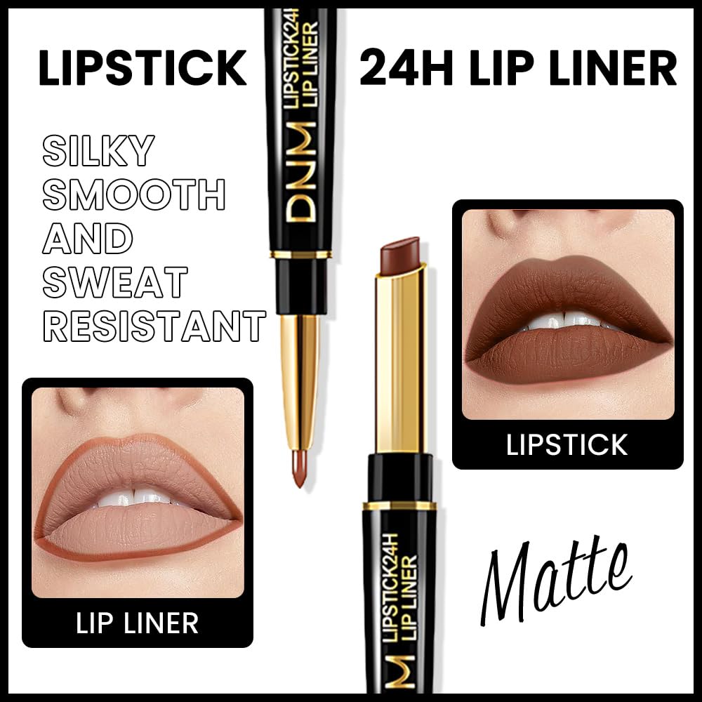Kaely 2-in-1 Dark Deep Brown Matte Lip Liner & Lipstick Combo Set Kit for Women, Magic Neutral Lipstick 24 Hours Original Lips Liner Pencil Stain Gloss Makeup Long Lasting Waterproof 39-Velvo Beauty