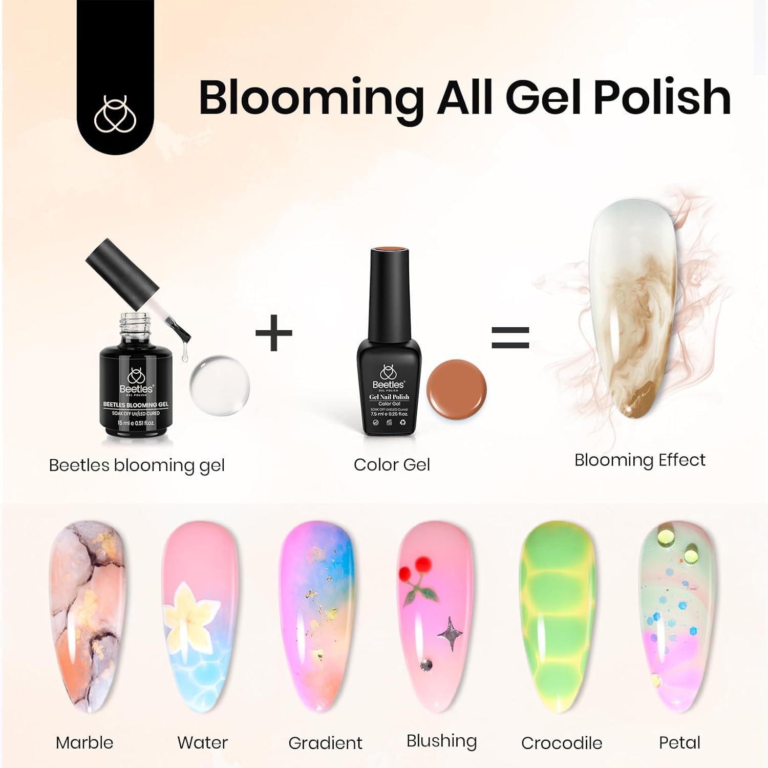 Beetles Halloween Blooming Gel: 2 Pcs 15ml Clear Uv Led Blooming Gel Nail Polish for Spreading Effect Blossom Marble Natural Stone Watercolor Floral Print Soak off Nail Diy Design-Velvo Beauty