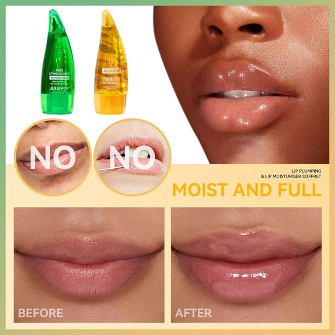 Lip Plumper Set, Natural Lip Plumper Moisturizing Aloe Vera Lip Gloss, Lip Plumper Gloss and Lip Care Serum, Beautiful Fuller, Hydrating & Reduce Fine Lines, Day and Night Ues Set-Velvo Beauty