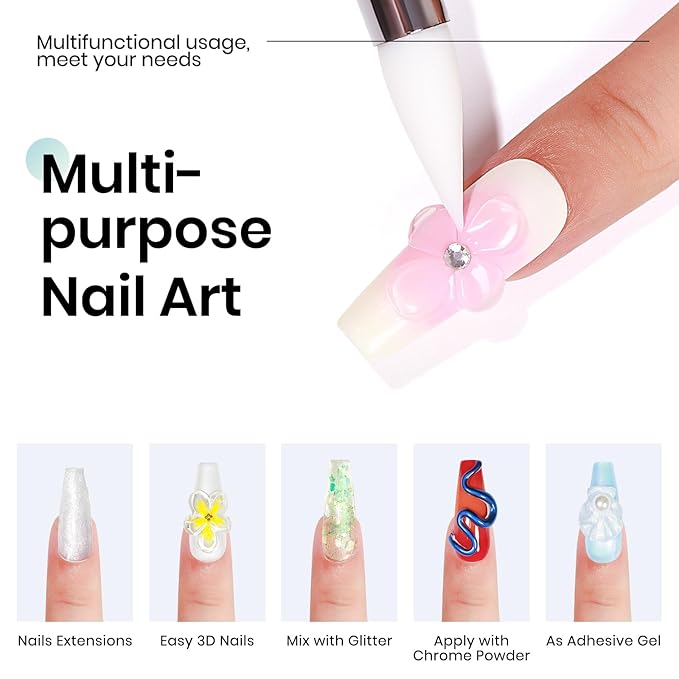 MIZHSE Solid Builder Gel for Nails Kit: 2PCS 30g 3D Pearl White & Clear Hard Gel for Nailswith Nail Forms 3D Silicone Mold Soak off U V LED Builder Gels for Extension Home Manicure-Velvo Beauty