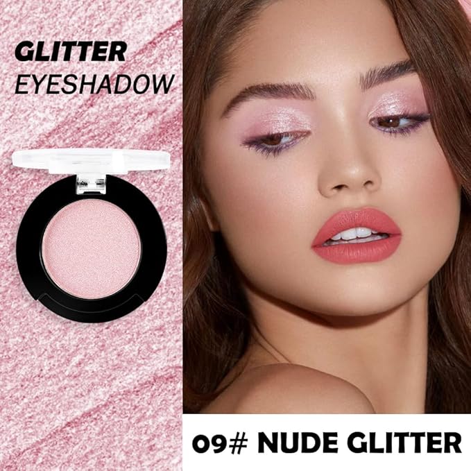 Monochrome Glitter Eyeshadow Makeup Palette, Highly Pigmented Nude Pink Eyeshadow Palette, Shimmer Pressed Powder Eye shadow Makeup, Single Vegan Eye Shadow, Daily Evening Women Girls Eyeshadow Gift9#-Velvo Beauty