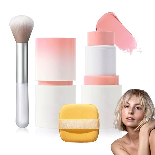 Cream Blush Stick with Brush and Makeup Sponge,Waterproof Multi Cream Makeup Stick,Lightweight,Long-lasting,2 in 1 Multi Blush for Cheeks & Lip Tint & Eyeshadow H-Velvo Beauty