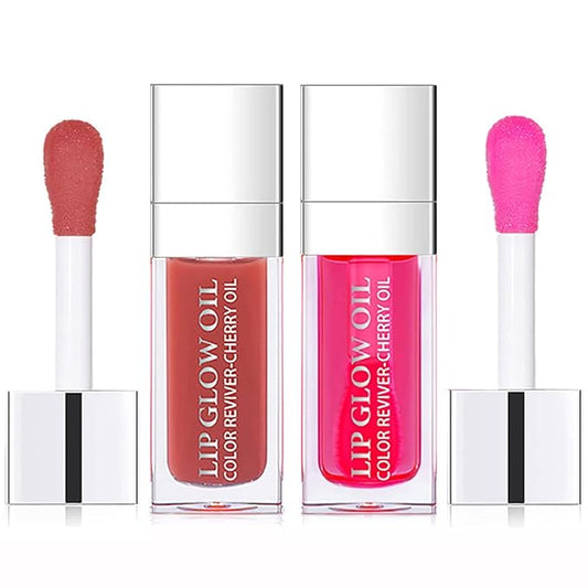 2 Set Lip Oil Hydrating Tinted Lip Balm, Plump Lip Gloss Lip Care Transparent Toot Lip Oil Tinted, Fresh Texture & Non-sticky, Nourishing Repairing Lightening Lip Lines Lip Care Products (Rosewood / Cherry)-Velvo Beauty