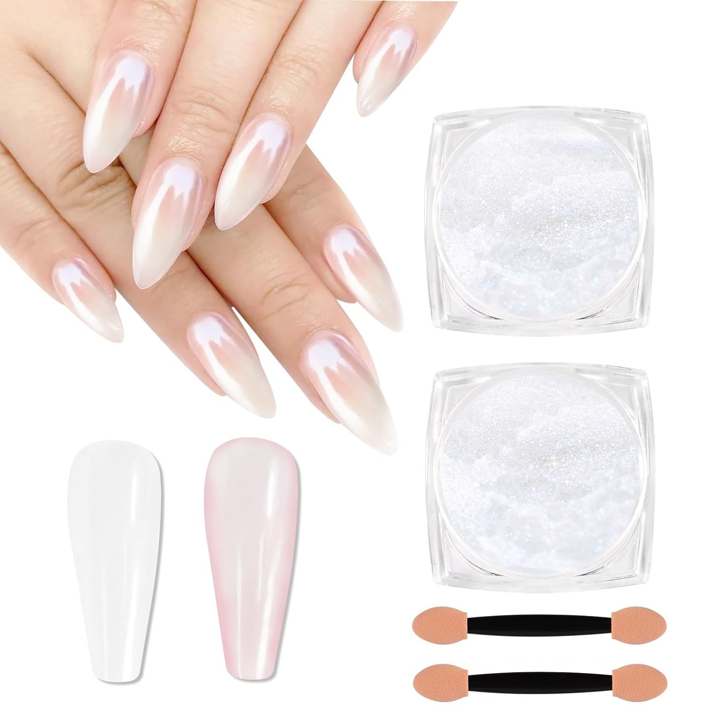 SIUSIO White Pearl Chrome Nail Powder, 2pcs Iridescent Aurora Powder Metallic Mirror Effect Pigment Pearlescent Mermaid Pigment for Nail Art Manicure Decoration Sets-Velvo Beauty
