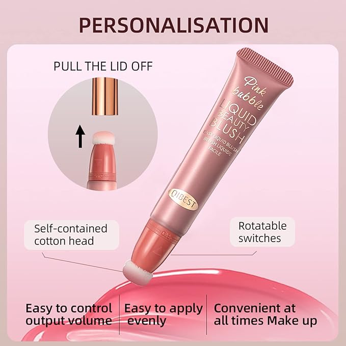 Liquid Blush Beauty Wand Matte Cream Blush Stick with Soft Cushion Applicator For Natural Cheek Tint Blendable Lightweight Long Lasting Dewy Finish makeup blush for Face(03 Plum Wine)-Velvo Beauty
