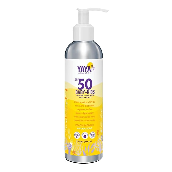 YAYA ORGANICS Baby + Kids Mineral Sunscreen Lotion, SPF 50, Reef-Friendly, Non-Nano Zinc Oxide, Water-Resistant, Hypoallergenic, Pure + Gentle for delicate skin, 8 oz-Velvo Beauty