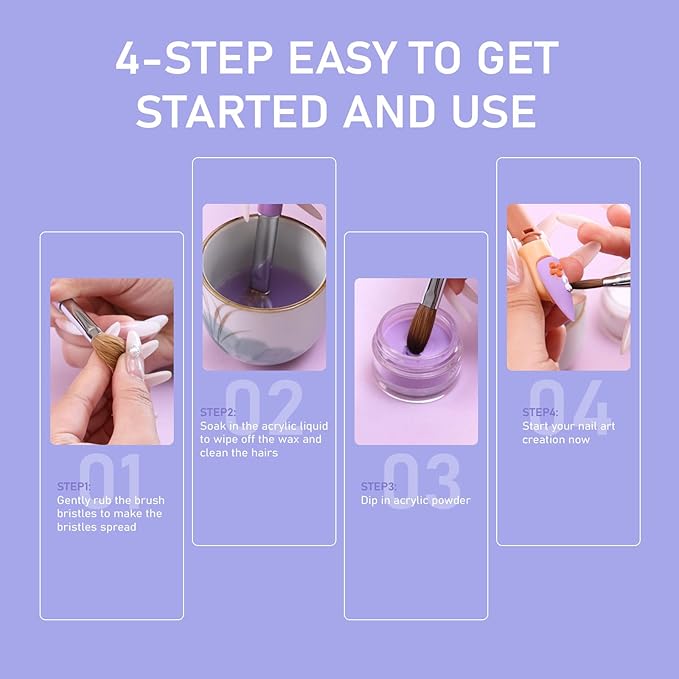 Acrylic Nail Brush Size #12, KEMEISI 100% Pure Kolinsky Nail Art Brushes Sturdy Handle Oval Shaped Acrylic Powder Nail Design Tools for Professional Manicure DIY Home Salon (Purple)-Velvo Beauty