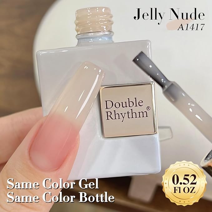 Double Rhythm 0.5Oz Translucent Gel Polish Sheer Neutral Natural Light Milky Same Color Same Bottle 15ML Jelly Gel Polish Art DIY at Home (Nude Beige-A1417)-Velvo Beauty