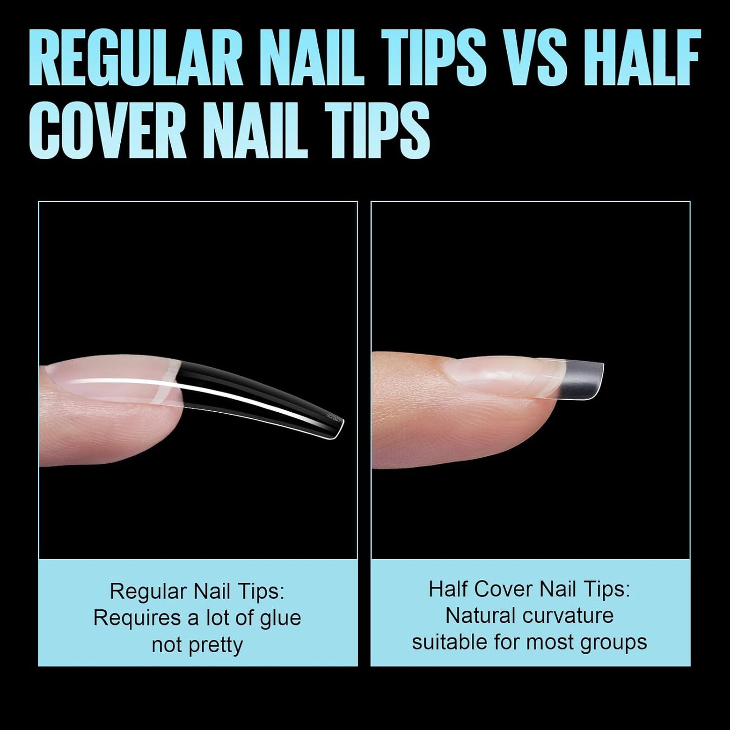 TOMICCA Short Squoval Nail Tips, 510Pcs Acrylic Nails Tips Full Matte, 12 Sizes No C Curve Fake Half Cover Nail Tips for Nail Extension Salon Home DIY-Velvo Beauty