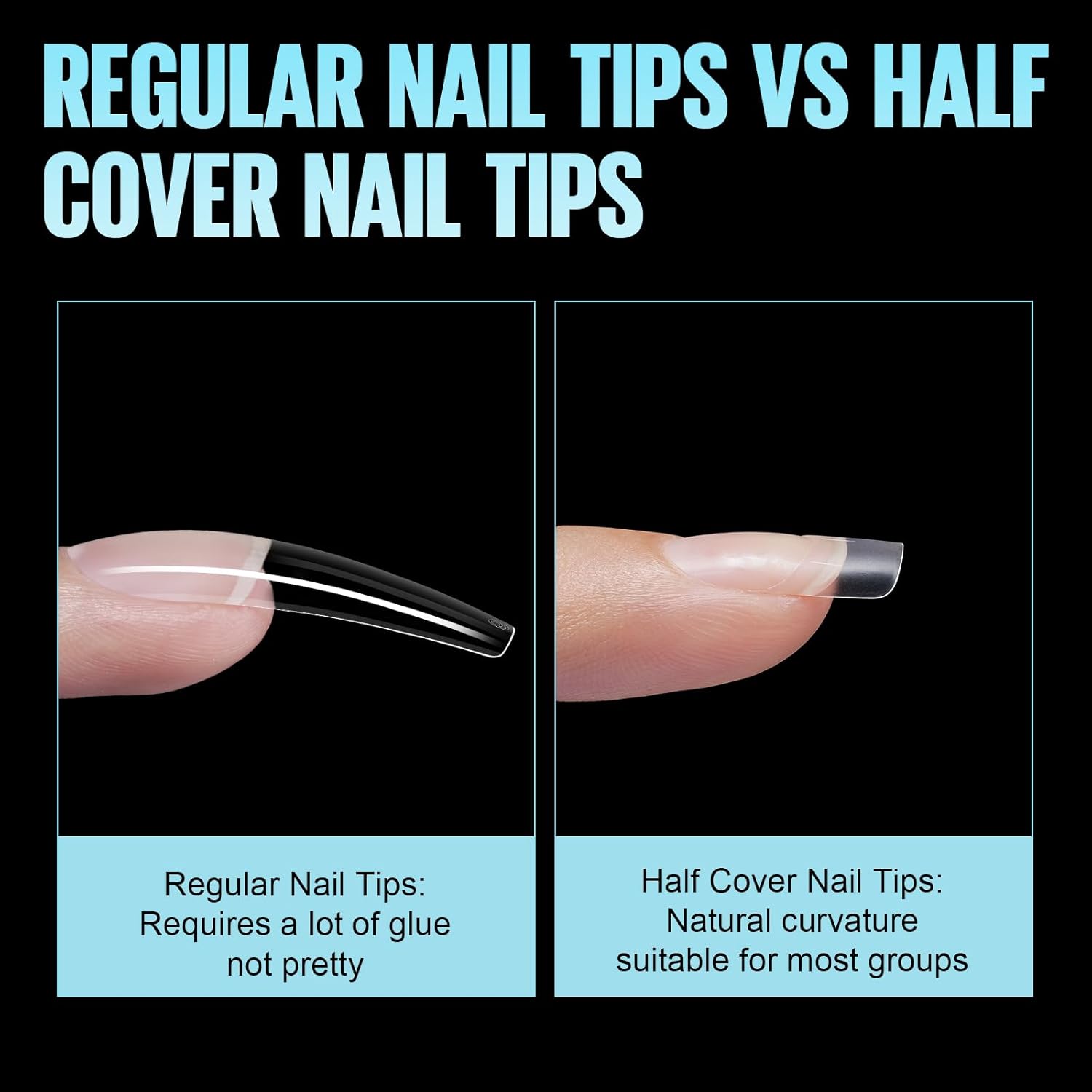 TOMICCA Short Squoval Nail Tips, 510Pcs Acrylic Nails Tips Full Matte, 12 Sizes No C Curve Fake Half Cover Nail Tips for Nail Extension Salon Home DIY-Velvo Beauty