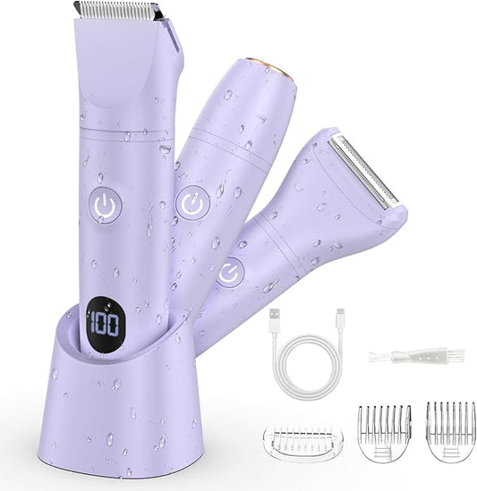 Bikini Trimmer Electric Razors for Women,3 in 1 Body Hair Removal Kit for Face,Pubic,Arm, Leg, Armpit, Bikini Trimmer,Painless IPX6 Waterproof Rechargeable Portable Lady Shavers Wet & Dry Gifts-Velvo Beauty