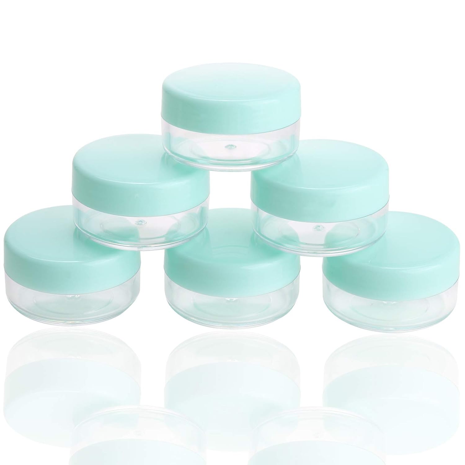 Refillable Cosmetic Sample Jars - 100 Pack 10g (0.35oz) Green Small Travel Containers with Lids + 10 Mini Makeup Spatulas - BPA Free-Velvo Beauty