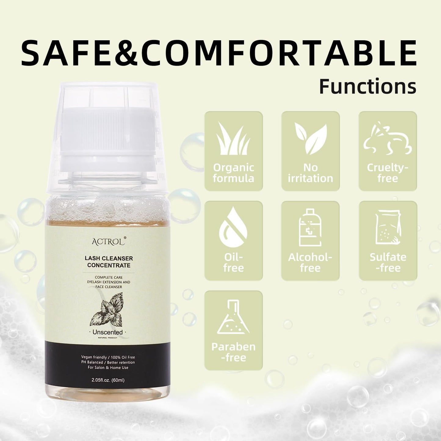 Eyelash Cleanser Concentrate 60ml Unscented Professional Lash Shampoo Foaming Cleanser DIY Wash for Extensions Lashes with Salon Home Care-Makes 6 Bottles-Velvo Beauty