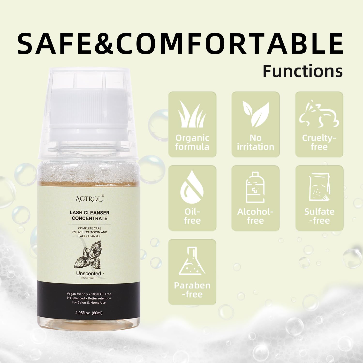 Eyelash Cleanser Concentrate 60ml Unscented Professional Lash Shampoo Foaming Cleanser DIY Wash for Extensions Lashes with Salon Home Care-Makes 6 Bottles-Velvo Beauty