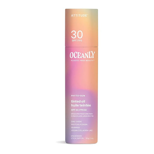 ATTITUDE Oceanly Tinted Oil Stick with SPF 30, EWG Verified, Plastic-Free, Broad Spectrum UVA/UVB Protection with Zinc Oxide, Universal Tint, Unscented, 1 Ounce-Velvo Beauty