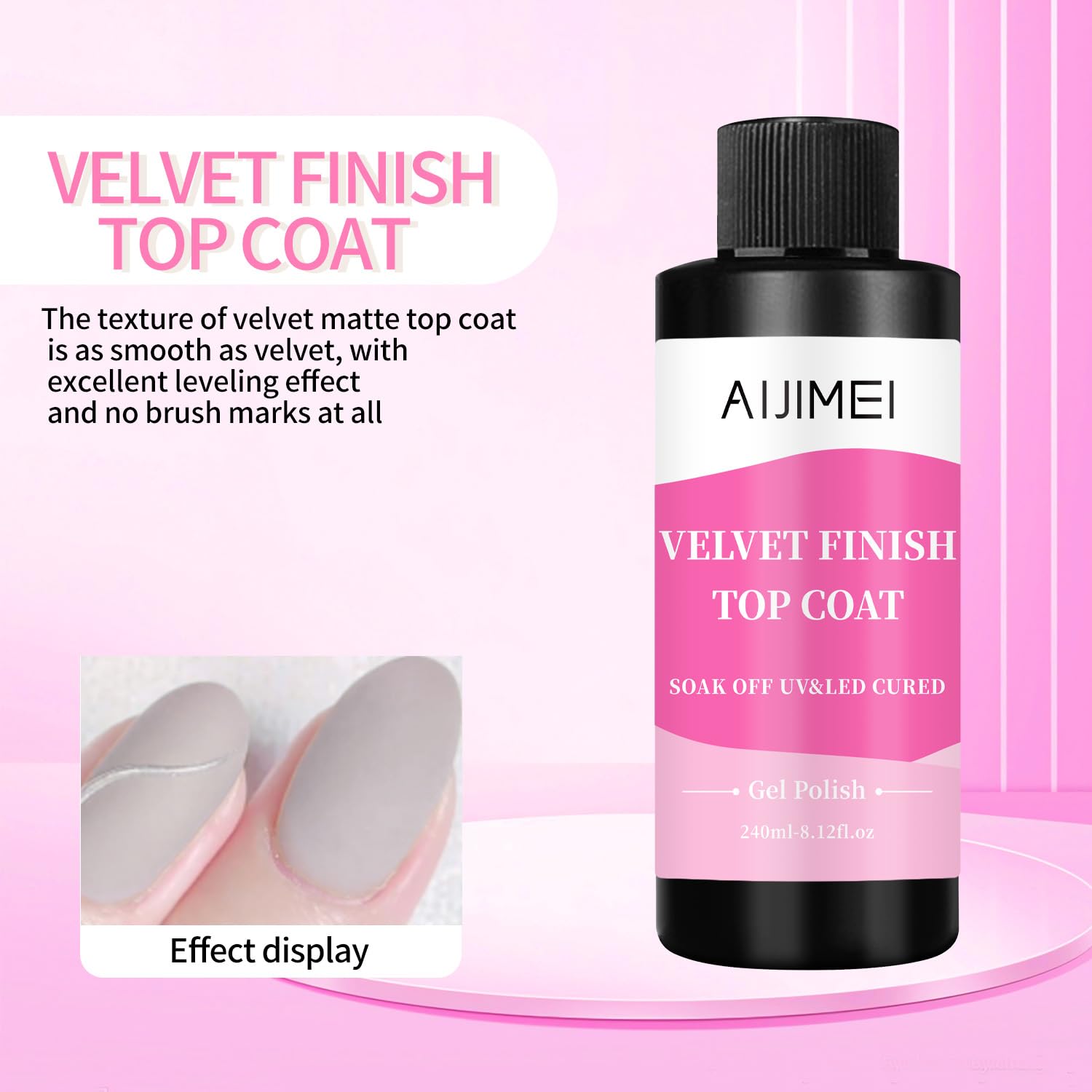 AIJIMEI Velvet Finish Top Coat 8 Fl.Oz Luxurious Matte Effect, Quick Dry, Easy Application, Suitable for All Nail Types, Professional Quality Gel Nail Polish for Home Use-Velvo Beauty