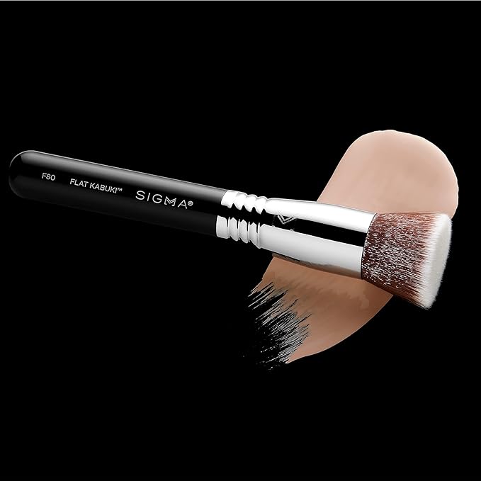 Sigma Beauty F80 Flat Kabuki Brush – Flat Top Kabuki Foundation Brush and Professional Grade Makeup Brush with Ultra-Soft Fibers for Blending Liquid & Cream Makeup Products (Black, 1pc)-Velvo Beauty