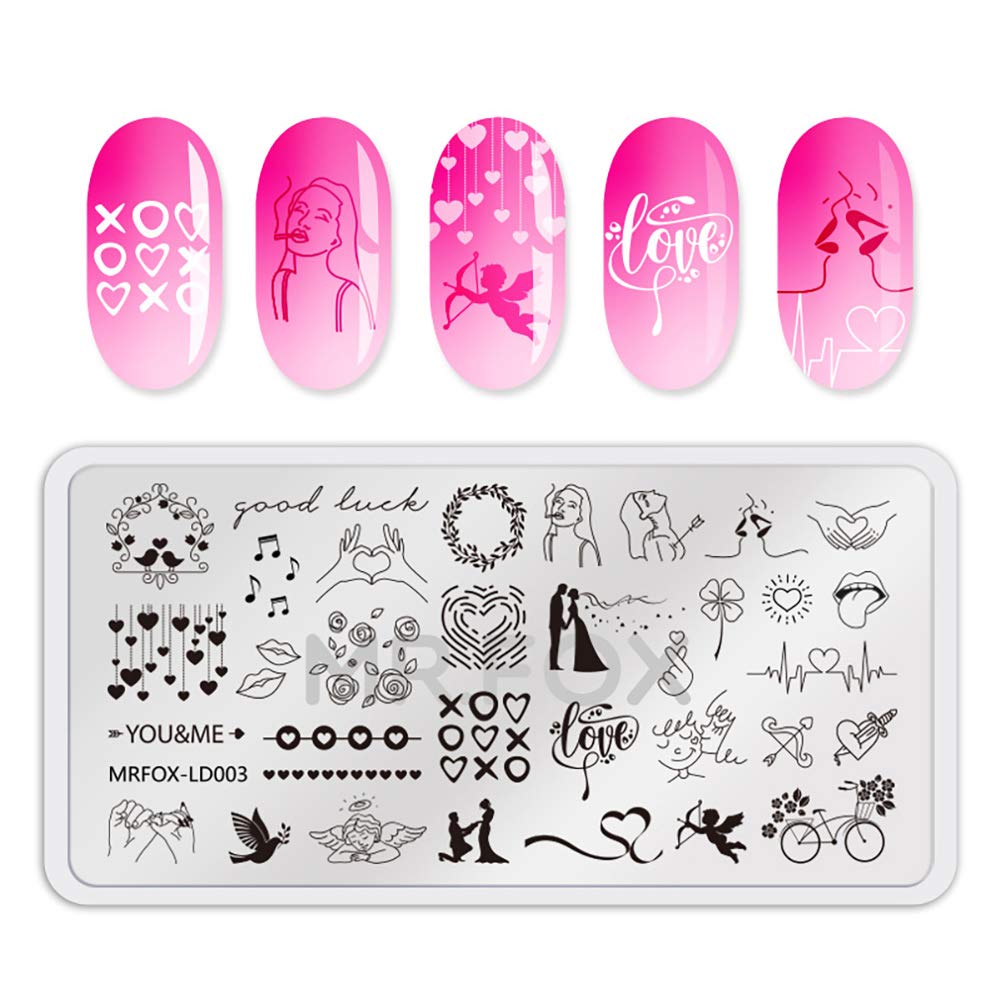 MR.FOX 5 Pcs Nail Print Board Set Valentine's Day Theme Various Hearts Cupid Electrocardiogram Nails Art Stamping Plate-Velvo Beauty