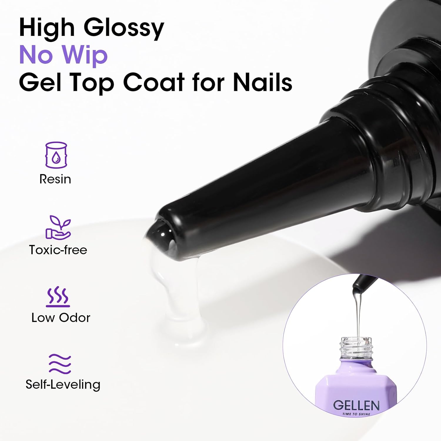 GELLEN 100ml No Wipe Gel Top Coat, High Gloss Long Lasting Clear Color Gel Top Coat U V Light Cured Soak off High Capacity for Salon-Velvo Beauty