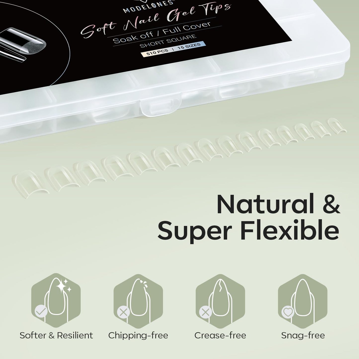 Modelones Short Square Fake Nail Tips - 510Pcs Gel Tips Pre-shaped Half Matte Full Cover Clear Acrylic Gel Kit False Press on Nails for Extension DIY Salon 15Sizes-Velvo Beauty