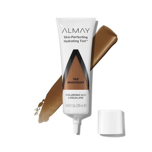 Almay Hydrating Liquid Foundation Tint, Lightweight with Light Coverage, Naturally Dewy Finish, Hypoallergenic, Dermatologist TestedFragrance Free, 160 Mahogany, 0.94 fl oz.-Velvo Beauty