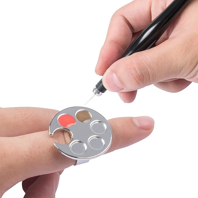 Makeup Spatula Set Stainless Steel, Make Up Tools Mini Mixing Tray with Finger Ring, Round Makeup Paint Palette-Velvo Beauty
