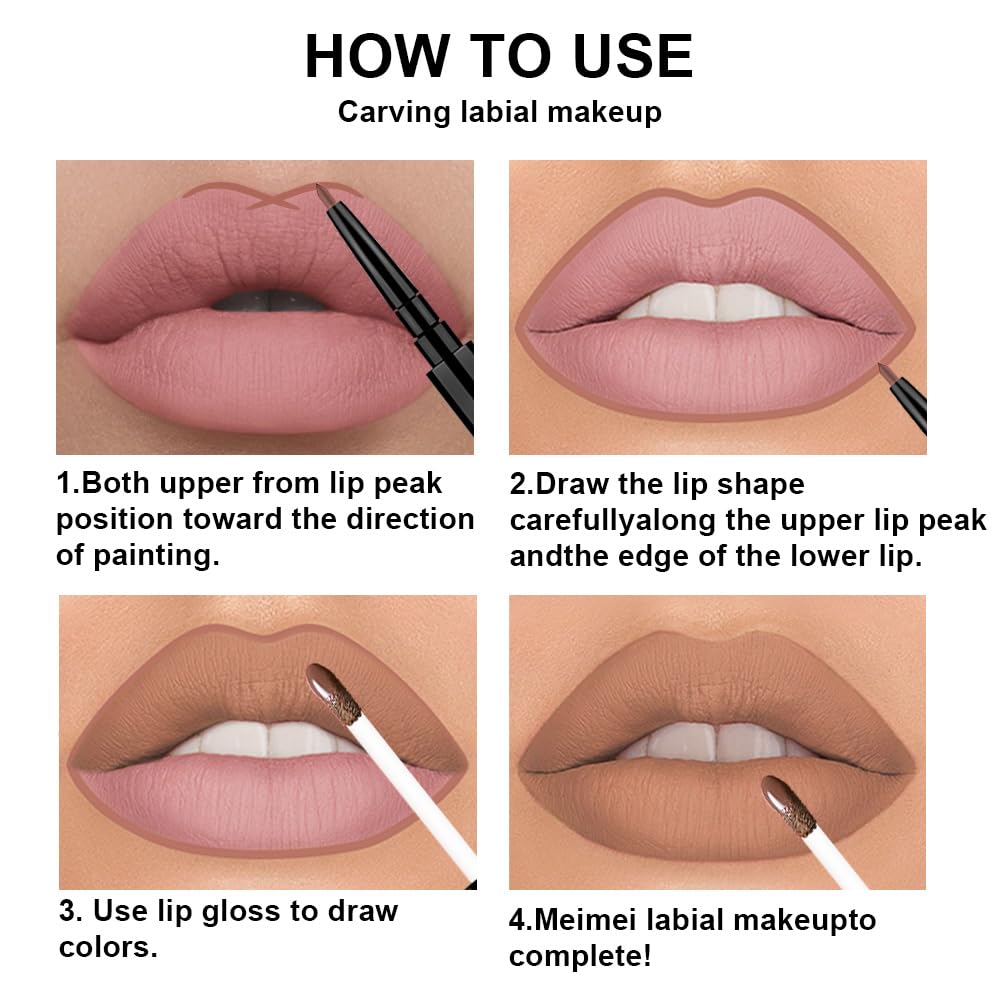 evpct 3Pcs Chocolate Nude Brown True Nude Matte Lip Liner & Liquid Lipstick Stain Makeup Set for Women, Lip Liner Stain Long Lasting Waterproof Smudge Proof, Cruelty Free Lip Makeup 24 hours originale-Velvo Beauty