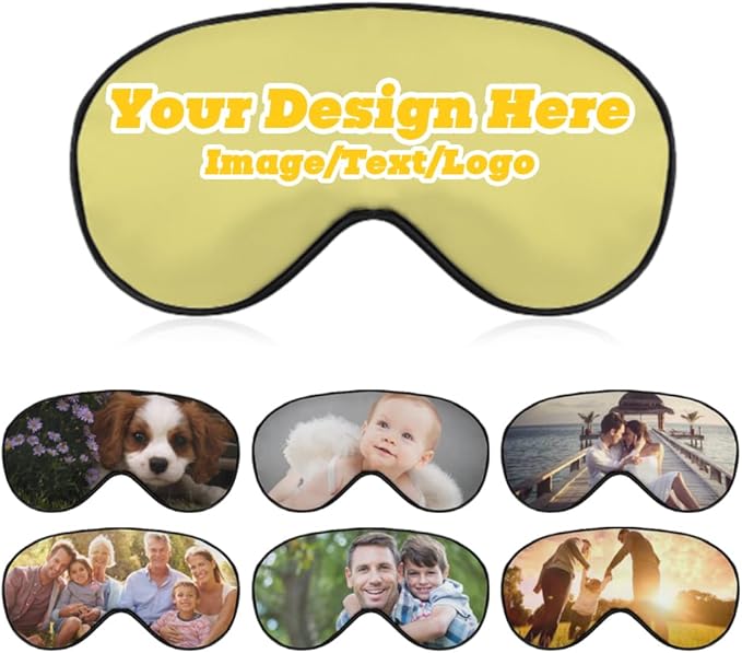 Custom Eye Mask Design Your Own Personalized Eye Shade Add Your Image Text Logo Light and Easy to Carry Effective Shadin Adjustable, Khaki, 8.1"x4.1"-Velvo Beauty