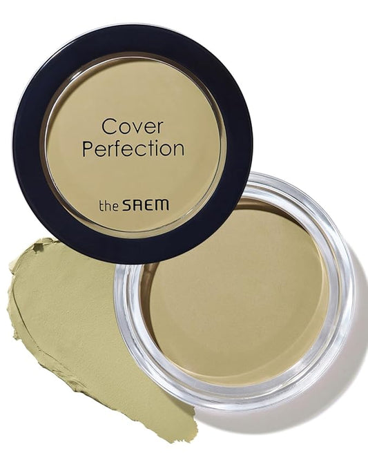 THESAEM Cover Perfection Pot Concealer #Green Beige - High Adherence & Coverage Balm, Conceals & Corrects Redness Spots, Matte Finish Sebum Control for Oily and Combination Skin-Velvo Beauty