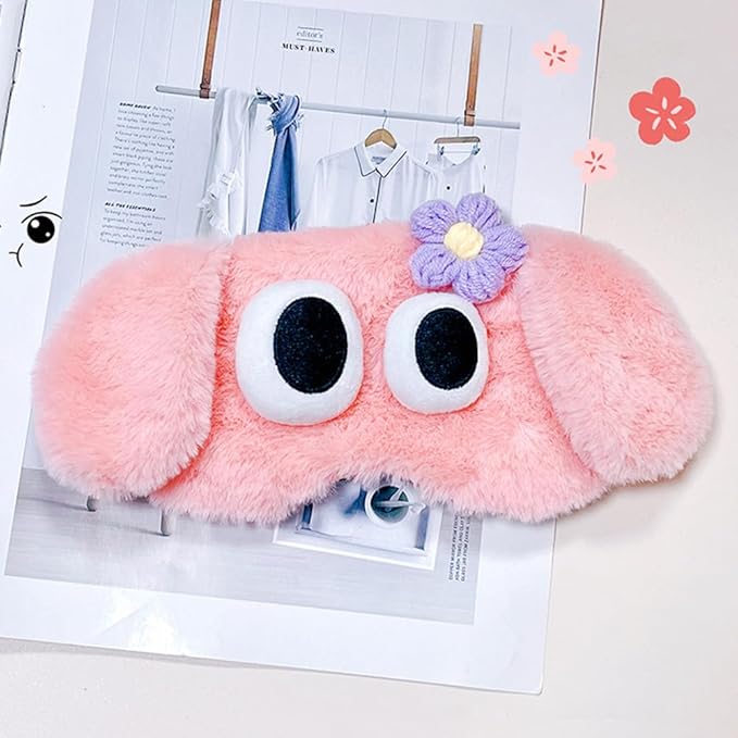 PERFECTSIGHT Dog Sleep Eye Masks, Cute Plush Sleep Eye Cover Lightweight Adjustable Eyeshade Faux Fur Mask Cover for Women Men Kids Sleep Travel Nap, Pink Puppy-Velvo Beauty