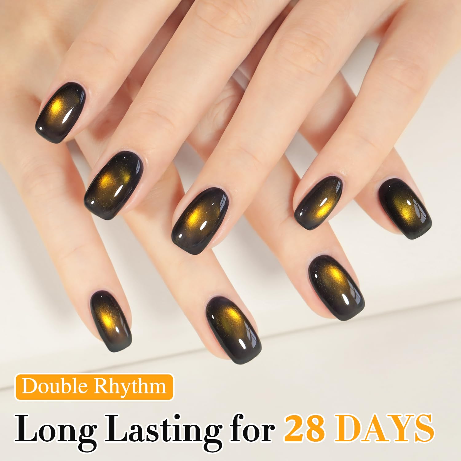 Double Rhythm Jelly Glass Cat Eye Gel Polish with Magnet 15ML Holographic Glitter Shimmer Translucent Sheer Color Magnetic Nail Polish Salon DIY at Home (Golden Black-MC1256)-Velvo Beauty