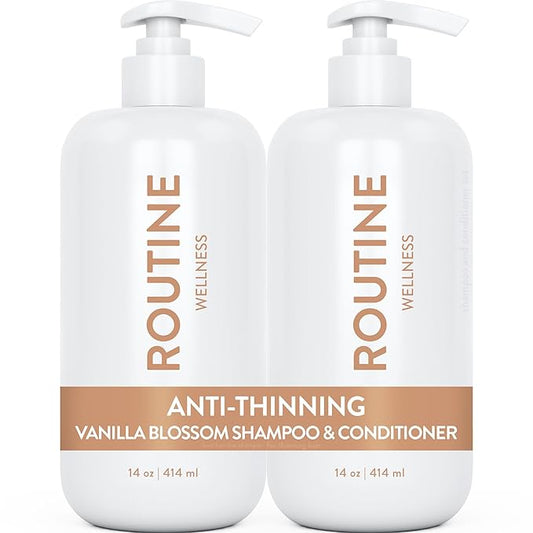 Routine Wellness Anti-Thinning Shampoo and Conditioner Set for Thinning Hair - Biotin DHT Blocker Women & Men - Color Safe Shampoo for Hair Loss & Healthier Hair - Vanilla Blossom (Pack of 2)-Velvo Beauty