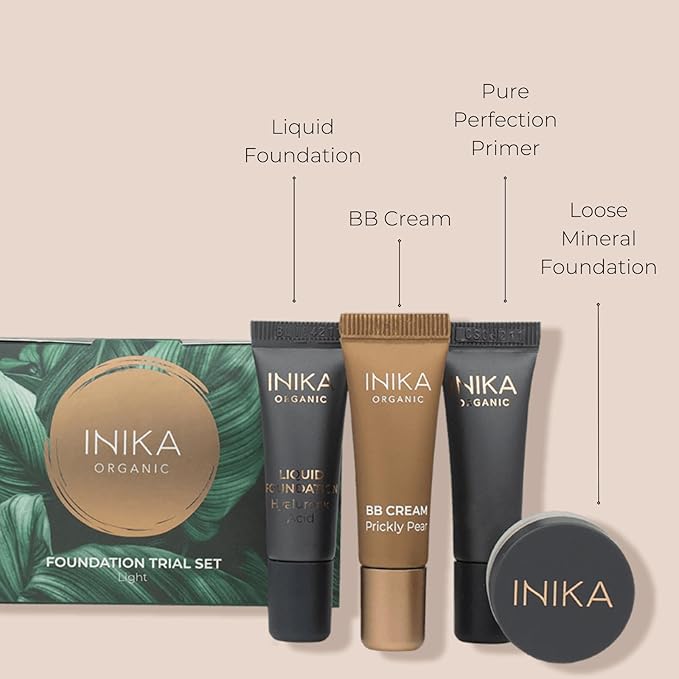 INIKA Organic Foundation Trial Set, Natural Mineral essentials kit, Vegan, Cruelty-Free, Paraben-Free, Rich in Antioxidants and Essential Fatty Acids, Comes in Sustainable Packaging - Medium-Velvo Beauty
