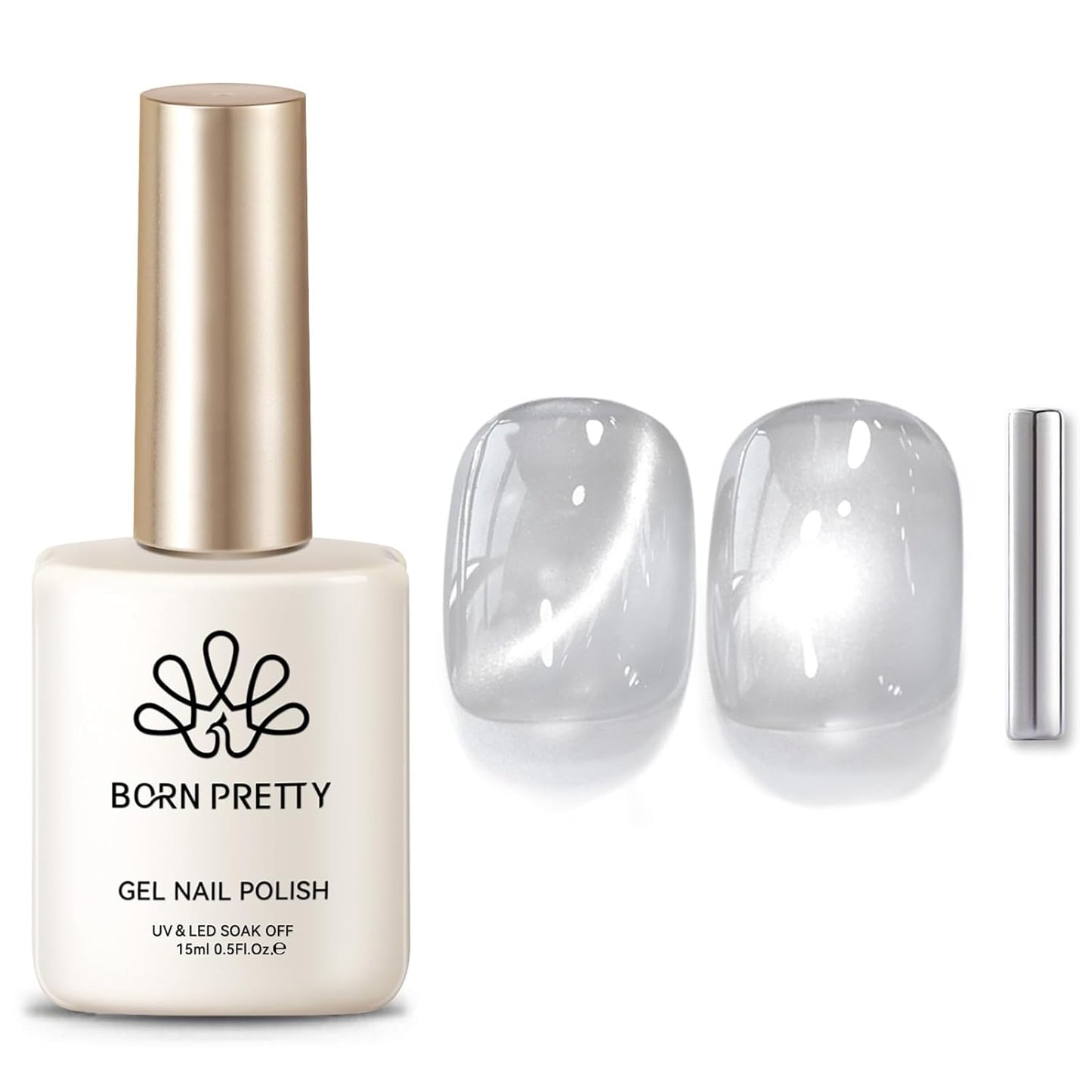 Born Pretty Magnetic Gel Nail Polish Flowing Light White Cat Magnetic Eye Gel Nail Polish White Auroras Cat Magnetic Eye Gel Polish Nail Art Vanish 15ML-Velvo Beauty