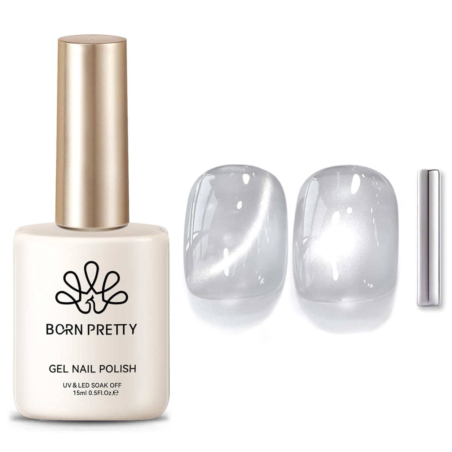 Born Pretty Magnetic Gel Nail Polish Flowing Light White Cat Magnetic Eye Gel Nail Polish White Auroras Cat Magnetic Eye Gel Polish Nail Art Vanish 15ML-Velvo Beauty