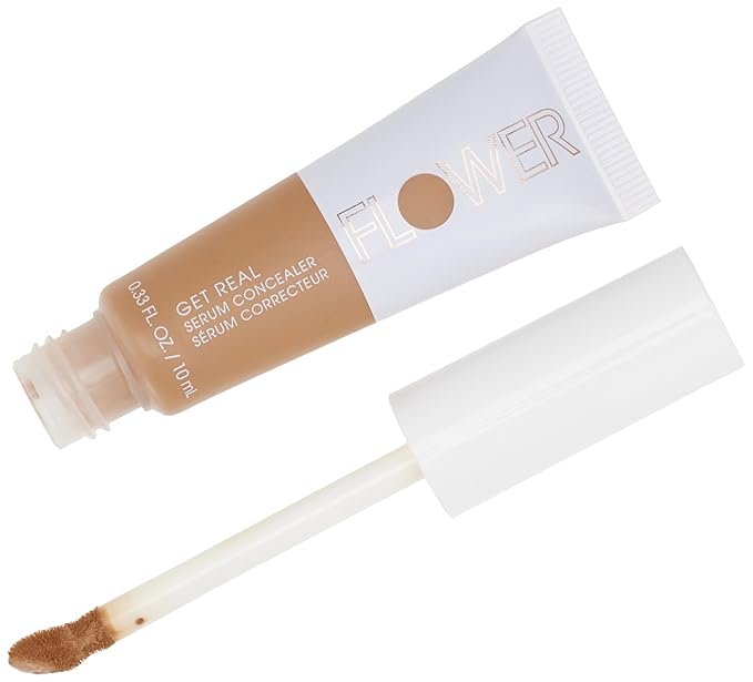 FLOWER BEAUTY By Drew Barrymore Get Real Serum Concealer - Brightens Skin + Blurs Blemishes - Hydrating Serum- Deep-Velvo Beauty
