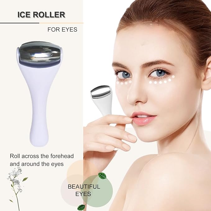 Ice Roller & Massager for Face & Eyes - Stainless Steel, 2 Pcs, Pain Relief, Dark Circles, Migraine (White)-Velvo Beauty