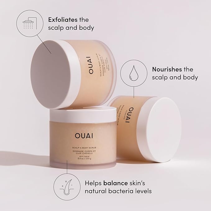 OUAI Scalp & Body Scrub, Melrose Place - Exfoliating Body Scrub with Sugar & Coconut Oil Blend for Smooth, Moisturized Skin - Gentle Scalp Exfoliator for Removing Product Build Up (8.8 Oz)-Velvo Beauty