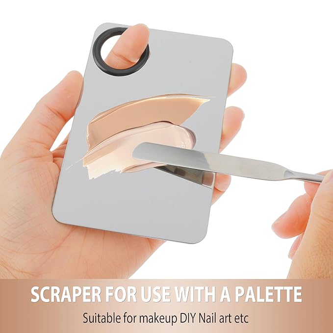 2 in-1 Set Make up Mixing Palette, Foundation Mixing Palette Stainless Steel Makeup Palette with Makeup Spatula for Professional Cosmetic Artist Make up Palette for Mixing Foundation Nail-Art-Velvo Beauty