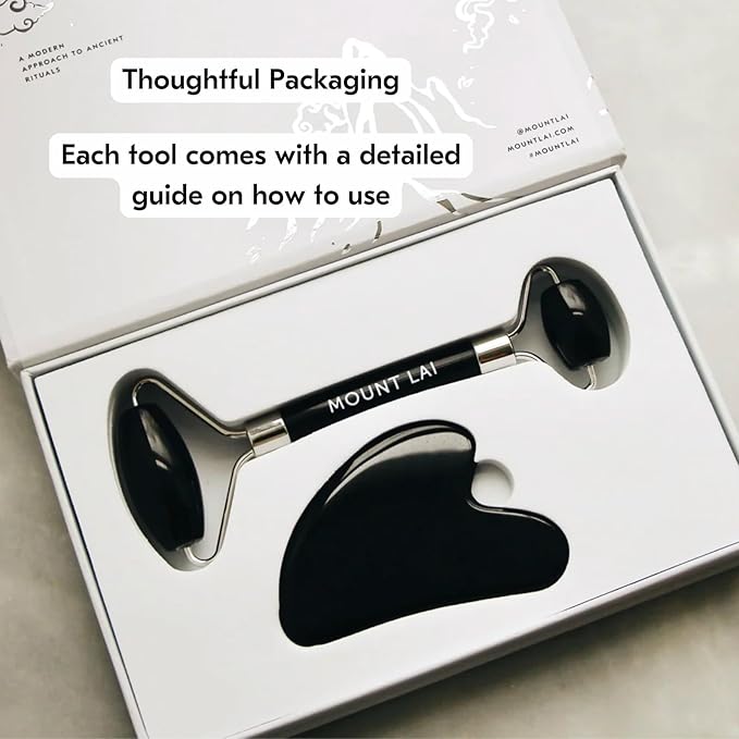 Mount Lai Obsidian Gua Sha Facial Tools, Black Obsidian Gua Sha Facial Tools Set and Roller, Guasha Tool for Face to Relieve Muscle Tension and Reduce Puffiness, Anti Aging Skin Care Sets for Women-Velvo Beauty