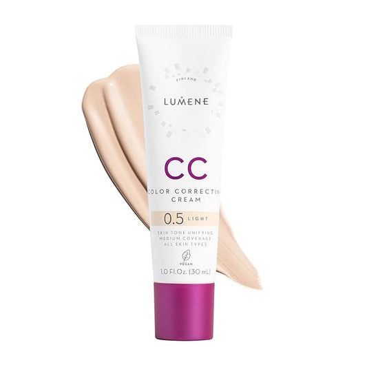 Lumene Color Correcting CC Cream - Lightweight Foundation - Medium Coverage - Redness Reducing Face Makeup for a Glowing Complexion - Vegan Formula + Suitable for All Skin Types - Light (1 fl oz)-Velvo Beauty