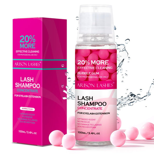 ARISON LASHES Lash Shampoo Concentrate for Lash Extensions 100ML Eyelash Cleanser Concentrate Oil-Free Eyelash Extension Shampoo with Salon Home Care(Bubble gum)-Velvo Beauty