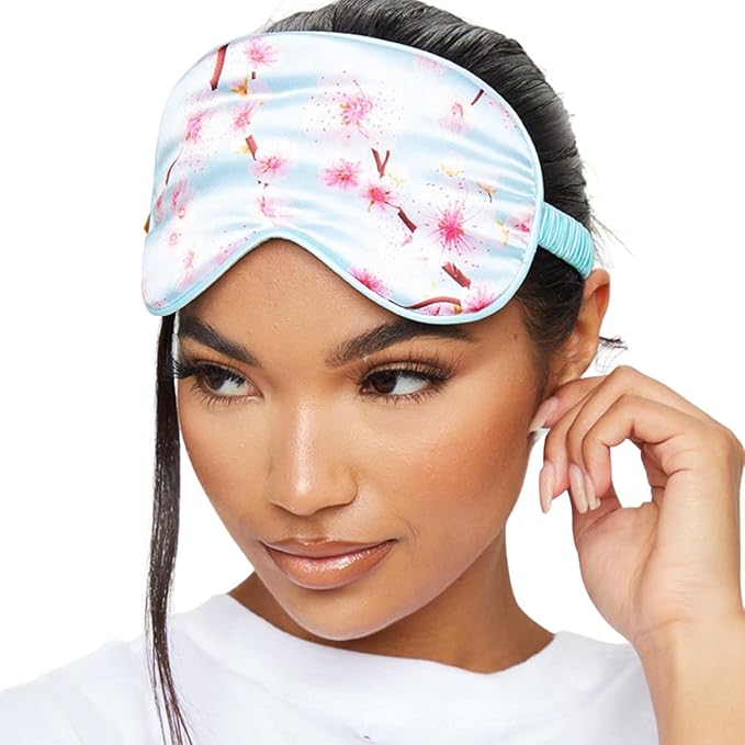 SMUG Satin Sleep Mask & Eye Mask | Travel Sleep Masks for Women & Men | Soft Sleeping Eye Mask to Nourish Skin & Reduce Dark Circles | Eye Sleep Mask Shades to Block Out Light | Cherry Blossom-Velvo Beauty