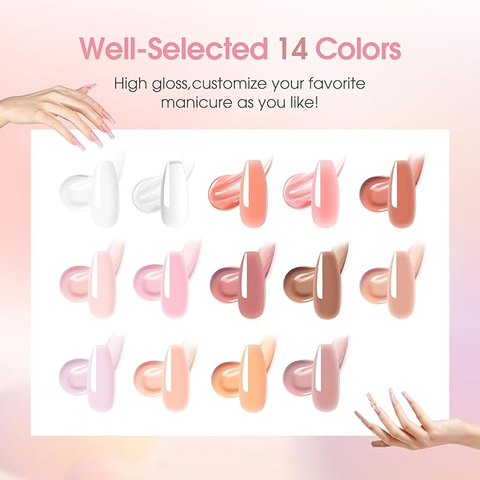 ROSALIND Poly Nail Gel Kit -14 Colors +72 Nail Art Accessories kit Nude Pink Poly Nails Gel Kit Starter Kit with Mini UV Lamp Slip Solution Basic Poly Nail Art Tools for Beginners with Everything-Velvo Beauty
