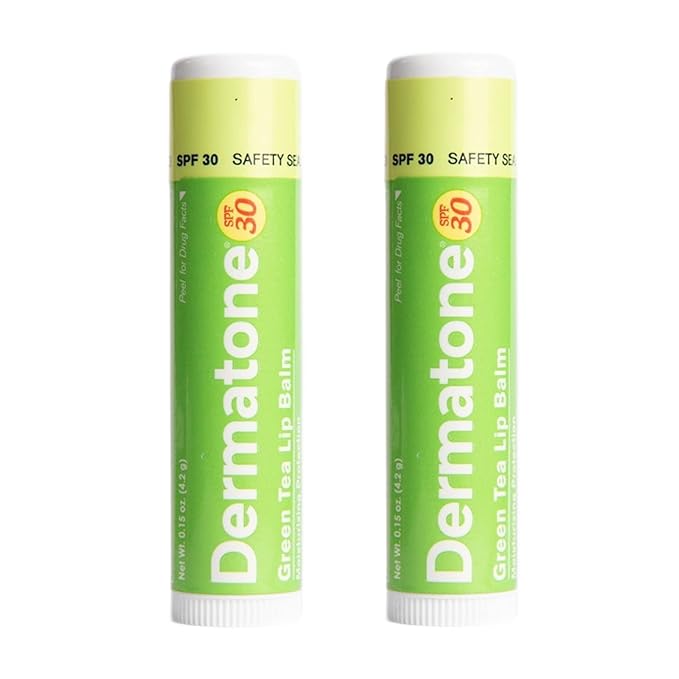 Dermatone Green Tea Lip Balm SPF 30 | Lip Balm with Sunscreen | Moisturizing with Aloe and Vitamin E | Medicated to Soothe & Replenish Chapped and Cracked Lips (Green Tea Lip Balm, 0.15oz Pack of 2)-Velvo Beauty