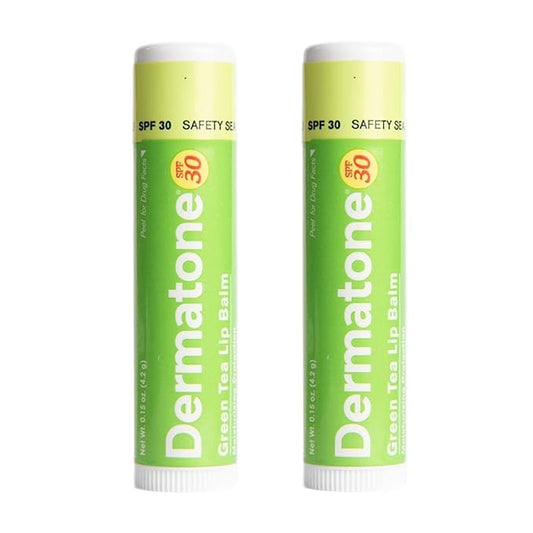Dermatone Green Tea Lip Balm SPF 30 | Lip Balm with Sunscreen | Moisturizing with Aloe and Vitamin E | Medicated to Soothe & Replenish Chapped and Cracked Lips (Green Tea Lip Balm, 0.15oz Pack of 2)-Velvo Beauty