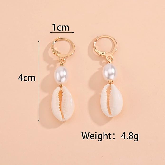 Boho Shell Drop Earrings Vintage Gold Star Shell Dangle Earrings Statement Cowrie Shell Hook Earrings Summer Beach Seashell Earrings Jewelry for Women-Velvo Beauty